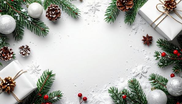 クリスマスをイメージした白背景 クリスマスをイメージした白背景の写真