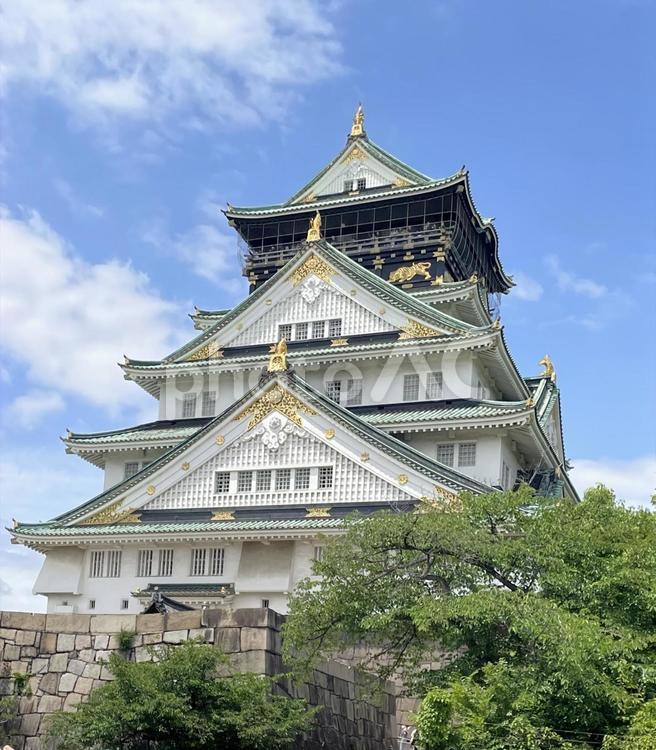 黄金輝く天下統一豊臣秀吉の大阪城天守閣 大阪城,天守閣,金の虎の写真素材