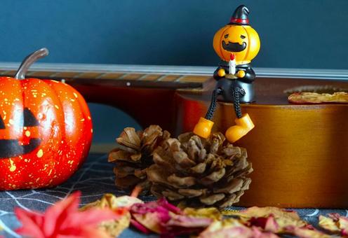 ハロウィン、ウクレレ、紅葉 ハロウィン、ウクレレ、紅葉 ウクレレ,紅葉,かぼちゃのお化けの写真素材