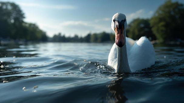 水面を滑る白鳥 水面を滑る白鳥の写真