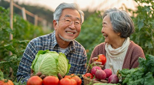 オーガニック野菜 農家 60代夫婦 オーガニック野菜 農家 60代夫婦の写真