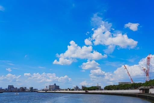 Midsummer sky and cranes along the Nakagawa River, JPG Midsummer sky and cranes along the Nakagawa River, JPG