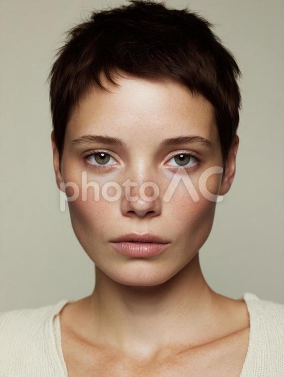 ショートカットの女性のポートレート 女性,若い女性,白人の写真素材