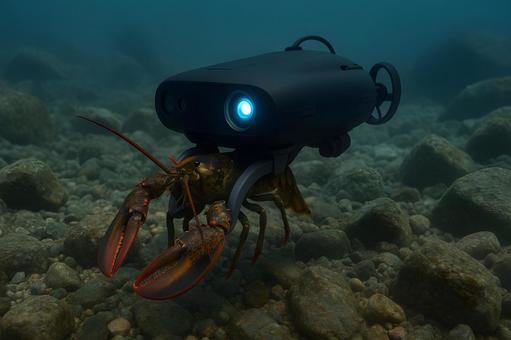 水中ドローンと甲殻類の写真