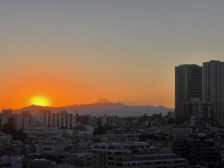 夕日と富士 夕日,夕焼け,富士の写真素材