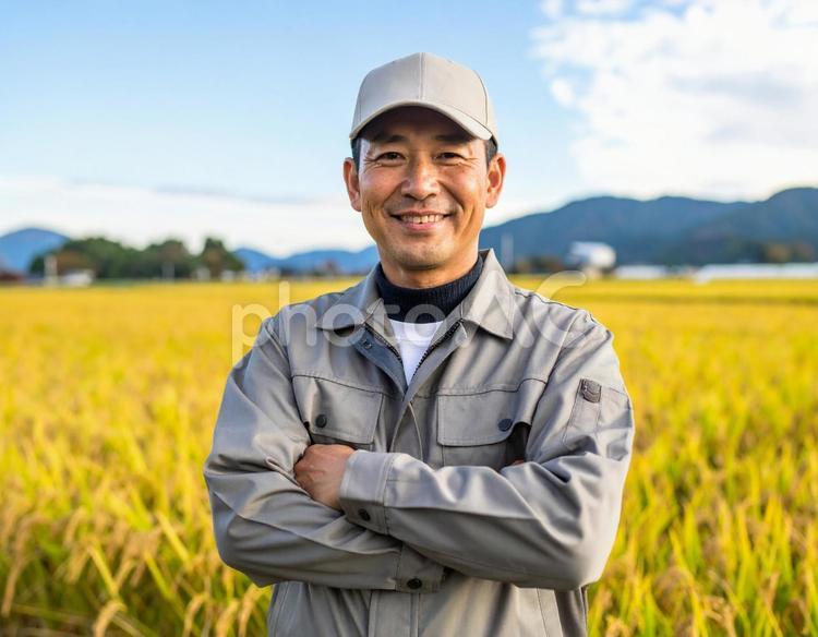 秋・私の水田が収穫時期です 農家,男性,稲穂の写真素材