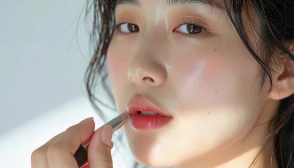 口紅をつける女性 口紅をつける女性の写真
