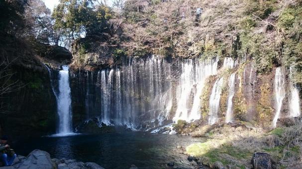 白糸の滝 街,晴れ,夕日の写真素材