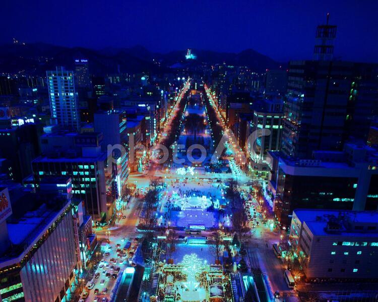 日本新三大夜景　札幌の夜景　光の絶景　札幌のブルー 夜景,都会,札幌の写真素材