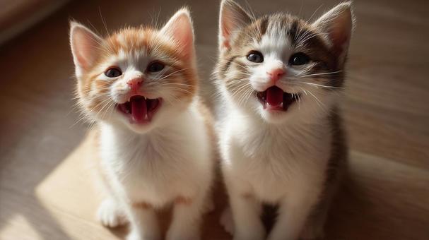仲良し子猫のかわいいツーショット 仲良し子猫のかわいいツーショットの写真