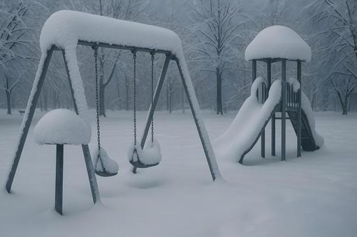 雪に沈む公園遊具 雪に沈む公園遊具の写真