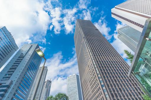 西新宿の高層ビル群と青空 西新宿,高層ビル,青空の写真素材
