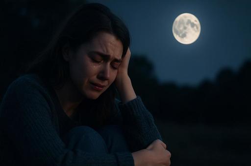 月下で涙する人物 月下で涙する人物の写真