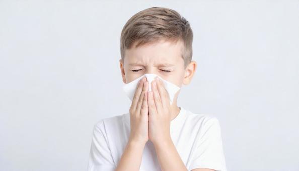 鼻をかんでいる子ども 鼻をかんでいる子どもの写真