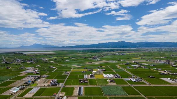 佐賀県杵島郡白石町の風景　空撮写真 佐賀,白石町,佐賀県の写真素材