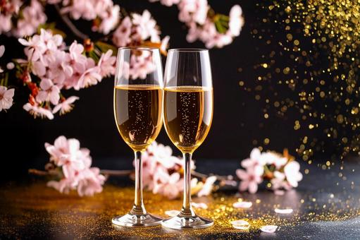 高級感ある黒い背景とシャンパンの写真
