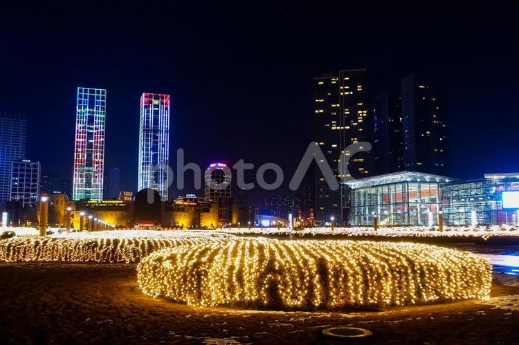 中国大連の美しい夜景 中国,大連,遼寧省の写真素材
