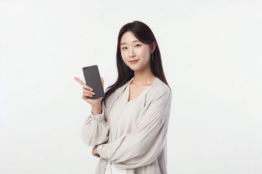 白背景で微笑む女性 白背景で微笑む女性の写真