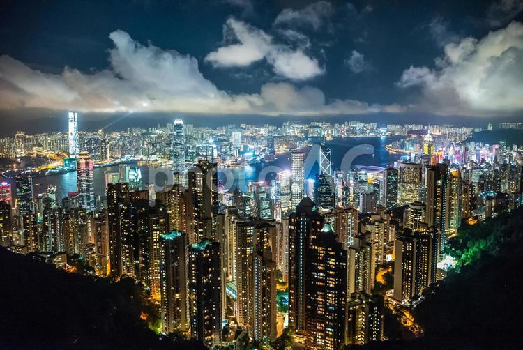 香港100万ドルの夜景／04 香港,hongkong,ビクトリアピークの写真素材