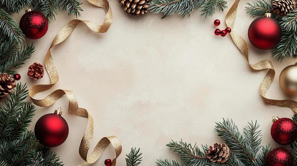 松ぼっくりとオーナメントのクリスマス背景 松ぼっくりとオーナメントのクリスマス背景の写真