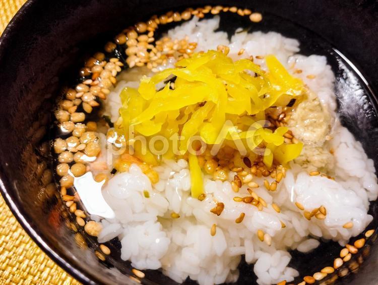 お漬物としゃけ茶漬け お茶漬け,さけ茶漬け,茶漬けの写真素材