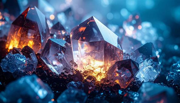 光に包まれた幻想的な水晶と宝石の輝き 光に包まれた幻想的な水晶と宝石の輝きの写真
