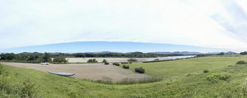 木曽川風景　パノラマの写真