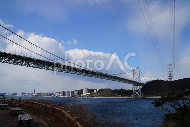 関門海峡の風景 関門海峡大橋,風景,景色の写真素材