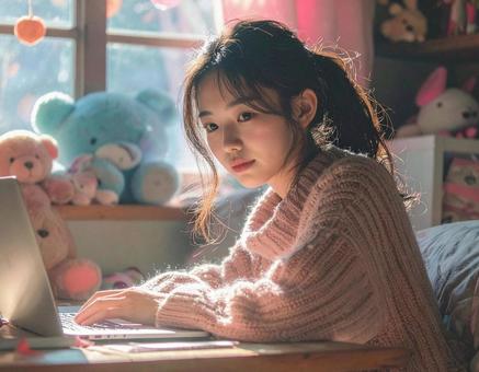 在宅ワークの女性の写真