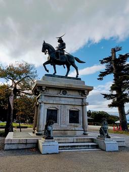 伊達政宗像 伊達政宗,石像,仙台の写真素材