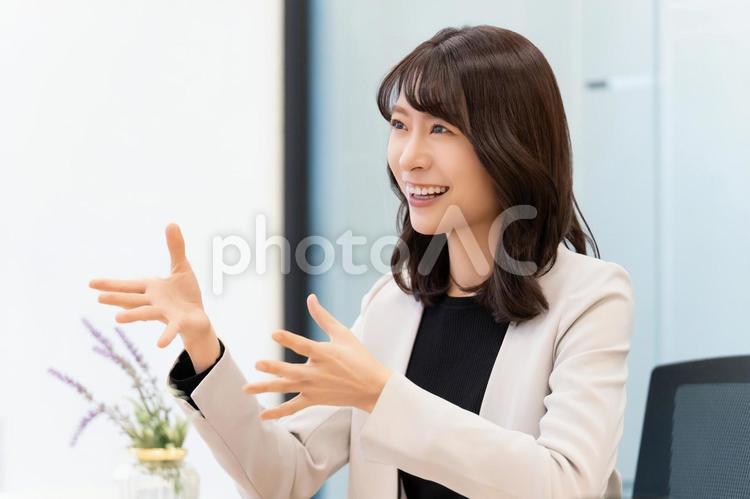 笑顔で対話をする女性・ビジネスウーマン 女性,ビジネス,笑顔の写真素材