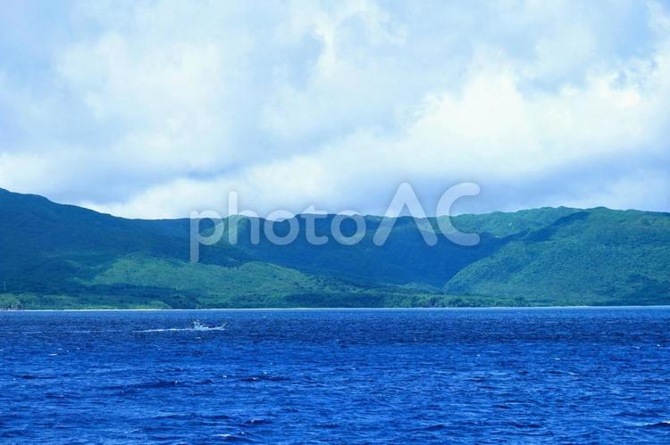 沖縄・海上から見る西表島 西表島,空,雲の写真素材