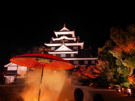 ライトアップされた岡山城天守閣 ライトアップされた岡山城天守閣 岡山城,ライトアップ,烏城灯源郷の写真素材