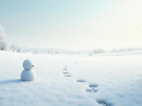 雪原の雪だるまと足跡 雪原の雪だるまと足跡の写真