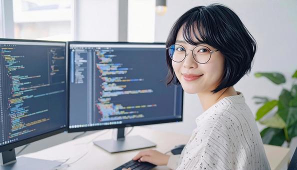 プログラミングをする女性エンジニア プログラミングをする女性エンジニアの写真