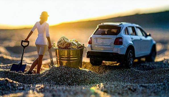 トレジャーハンター　金塊　スコップの写真