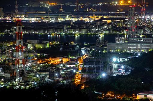 水島展望台からの夜景 水島展望台,夜景,工場夜景の写真素材