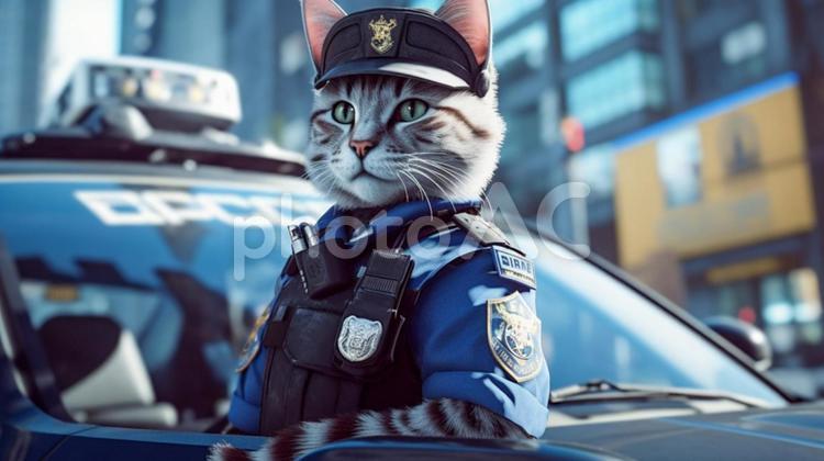 警察官猫 猫,ネコ,ねこの写真素材
