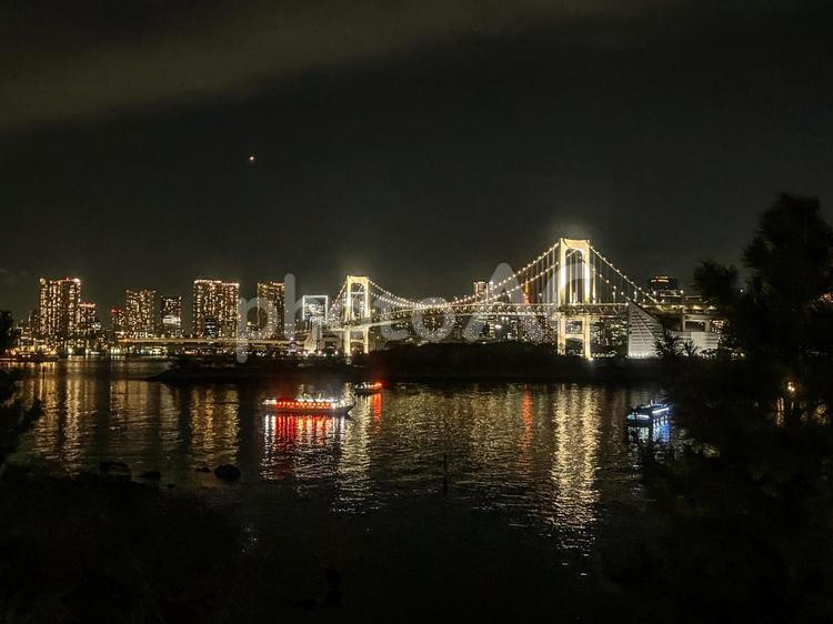 【東京都】お台場から見た東京の夜景 お台場,夜景,レインボーブリッジの写真素材