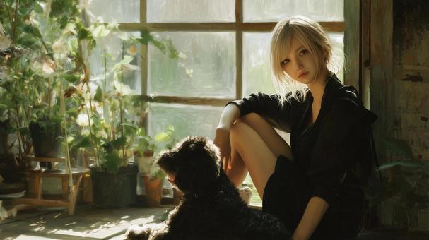 犬と男性 犬と男性の写真