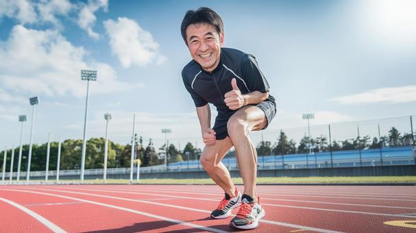 陸上競技を楽しむ中年・シニア男性4 陸上競技を楽しむ中年・シニア男性4の写真