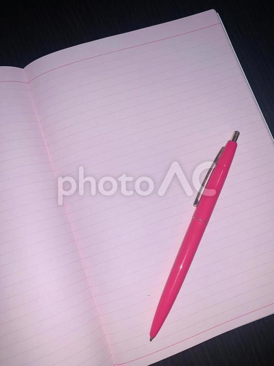 ピンクのノートとペン 文房具,紙,ノートの写真素材