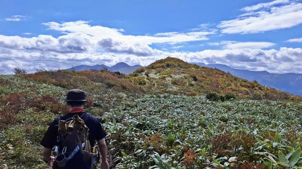 紅葉の登山道を歩く登山者 紅葉の登山道を歩く登山者 登山,縦走,登山者の写真素材