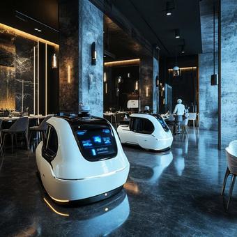 未来型レストランの配膳ロボット導入風景 未来型レストランの配膳ロボット導入風景の写真