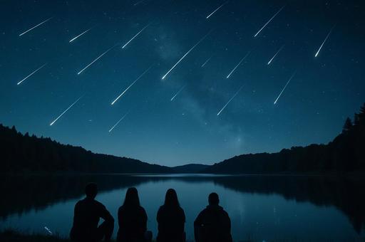 流星群を見上げる人物 流星群を見上げる人物の写真