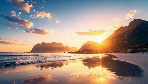 絶景 南国リゾート 海岸 砂浜 夕陽 絶景 南国リゾート 海岸 砂浜 夕陽の写真