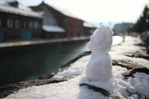 小樽運河雪だるま 北海道,小樽市,小樽の写真素材