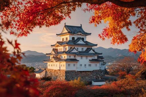 紅葉に囲まれた日本の城・観光名所・観光地 紅葉に囲まれた日本の城・観光名所・観光地の写真