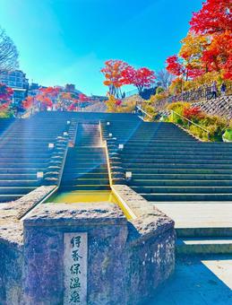 伊香保温泉の階段の写真素材2 伊香保温泉,階段,紅葉の写真素材