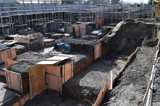 施工中の基礎工事現場 基礎工事現場,基礎工事,ビル基礎工事の写真素材